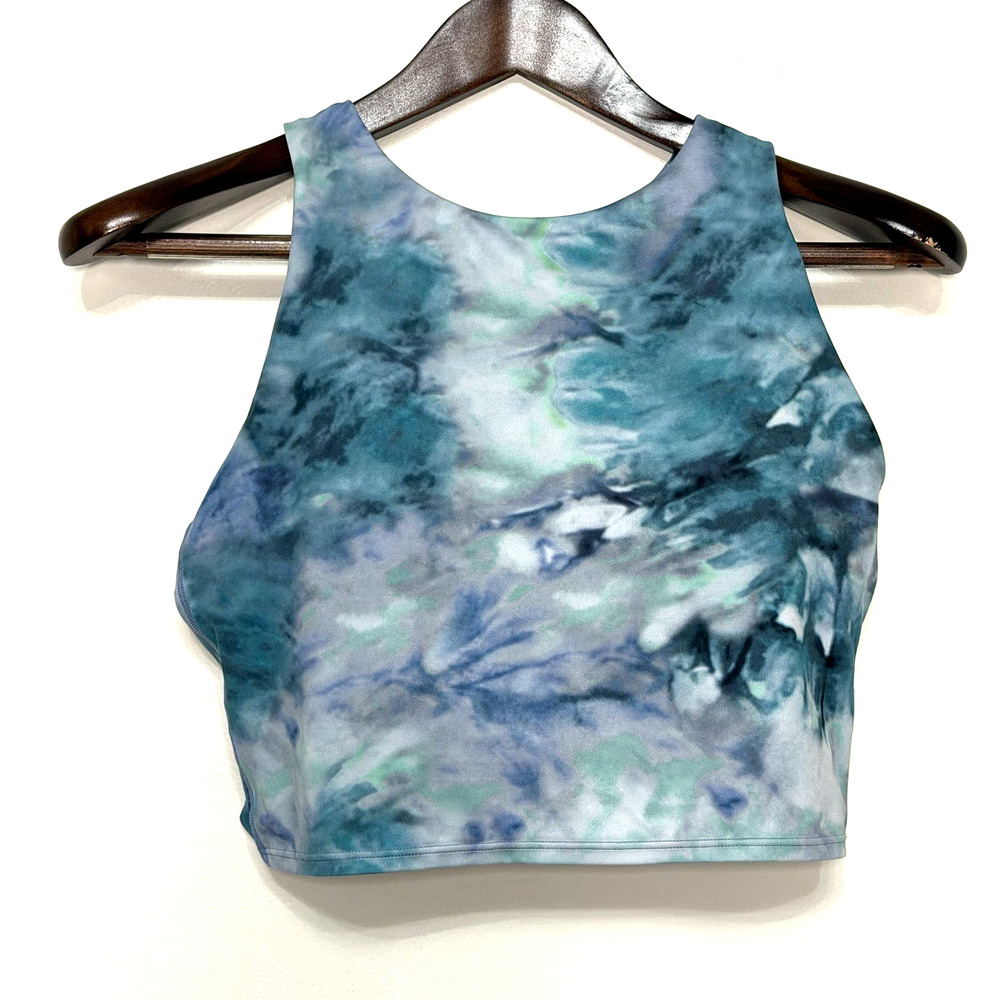 Athleta Women’s Medium Conscious Crop Bra Chrome Blue Solarize Print Padded